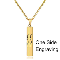 Stainless Steel Silver Slim Link Personalized Engraved Letter All Side Necklace Pendant Chain Unisex