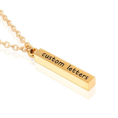 Stainless Steel Silver Slim Link Personalized Engraved Letter All Side Necklace Pendant Chain Unisex