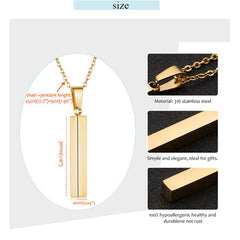 Stainless Steel Silver Slim Link Personalized Engraved Letter All Side Necklace Pendant Chain Unisex