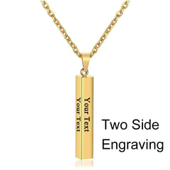 Stainless Steel Silver Slim Link Personalized Engraved Letter All Side Necklace Pendant Chain Unisex