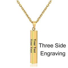Stainless Steel Silver Slim Link Personalized Engraved Letter All Side Necklace Pendant Chain Unisex