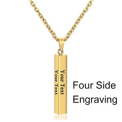 Stainless Steel Silver Slim Link Personalized Engraved Letter All Side Necklace Pendant Chain Unisex