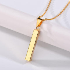 Stainless Steel Silver Slim Link Personalized Engraved Letter All Side Necklace Pendant Chain Unisex