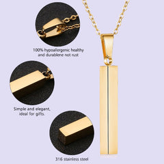 Stainless Steel Silver Slim Link Personalized Engraved Letter All Side Necklace Pendant Chain Unisex