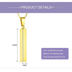 Stainless Steel Silver Slim Link Personalized Engraved Letter All Side Necklace Pendant Chain Unisex