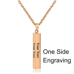 Stainless Steel Silver Slim Link Personalized Engraved Letter All Side Necklace Pendant Chain Unisex