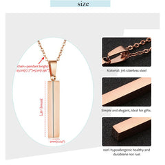 Stainless Steel Silver Slim Link Personalized Engraved Letter All Side Necklace Pendant Chain Unisex