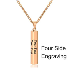 Stainless Steel Silver Slim Link Personalized Engraved Letter All Side Necklace Pendant Chain Unisex