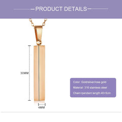 Stainless Steel Silver Slim Link Personalized Engraved Letter All Side Necklace Pendant Chain Unisex