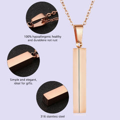 Stainless Steel Silver Slim Link Personalized Engraved Letter All Side Necklace Pendant Chain Unisex