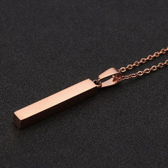 Stainless Steel Silver Slim Link Personalized Engraved Letter All Side Necklace Pendant Chain Unisex