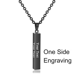 Stainless Steel Silver Slim Link Personalized Engraved Letter All Side Necklace Pendant Chain Unisex