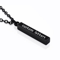 Stainless Steel Silver Slim Link Personalized Engraved Letter All Side Necklace Pendant Chain Unisex