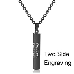 Stainless Steel Silver Slim Link Personalized Engraved Letter All Side Necklace Pendant Chain Unisex