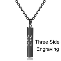 Stainless Steel Silver Slim Link Personalized Engraved Letter All Side Necklace Pendant Chain Unisex