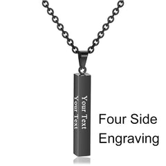 Stainless Steel Silver Slim Link Personalized Engraved Letter All Side Necklace Pendant Chain Unisex