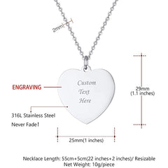 Heart Stainless Steel Personalized Engraved Letter Necklace Pendant Chain Unisex