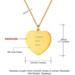 Heart Stainless Steel Personalized Engraved Letter Necklace Pendant Chain Unisex