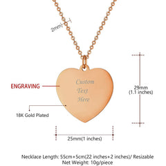 Heart Stainless Steel Personalized Engraved Letter Necklace Pendant Chain Unisex