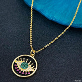 Copper Cubic Zirconia Purple Gold Evil Eye Necklace Pendant Chain Women