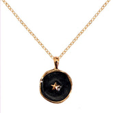 Copper Star Black Gold Enamel Necklace Pendant Chain For Women