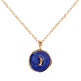 Copper Moon Blue Gold Enamel Necklace Pendant Chain For Women
