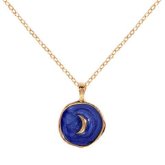 Copper Moon Blue Gold Enamel Necklace Pendant Chain For Women