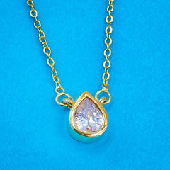 Copper Cubic Zirconia Gold Drop Pear Solitaire Pendant For Women