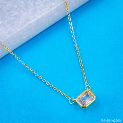 Copper Cubic Zirconia Gold Drop Pear Solitaire Pendant For Women