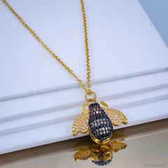 Honey Bee Cubic Zirconia 18K Gold Copper Pendant Chain for Women