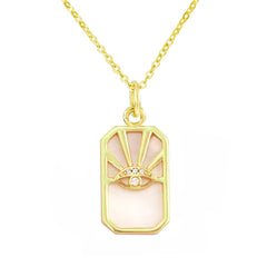 Sun Rays Mother of Pearl Shell 18k Gold Copper Pendant Chain for Women
