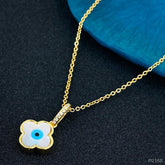 Evil Eye Clover Mother of Pearl 18K Gold Necklace Pendant for Women