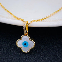 Evil Eye Clover Mother of Pearl 18K Gold Necklace Pendant for Women