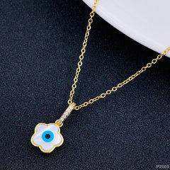 Evil Eye Clover Mother of Pearl 18K Gold Necklace Pendant for Women