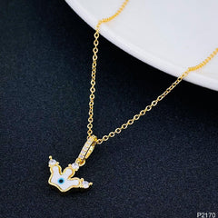 Evil Eye Clover Mother of Pearl 18K Gold Necklace Pendant for Women