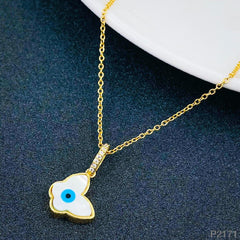 Evil Eye Clover Mother of Pearl 18K Gold Necklace Pendant for Women