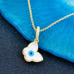Evil Eye Clover Mother of Pearl 18K Gold Necklace Pendant for Women