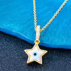 Evil Eye Clover Mother of Pearl 18K Gold Necklace Pendant for Women