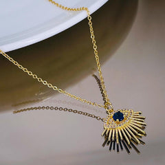 Evil Eye Lash Blue Cubic Zirconia 18K Gold Copper Pendant Chain for Women