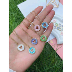 Heart Love Ink Blue Mother of Pearl 18K Gold Copper Pendant Chain Women