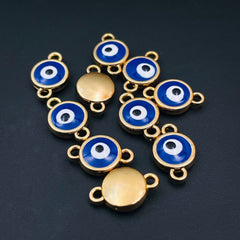 Alloy Enamel Evil Eye Blue Gold Charm For Women_Pk_Of_10