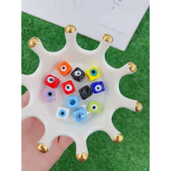 Dark Blue Evil Eye Cube 18K Gold Enamel Pendant Chain for Women