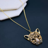 Copper Cubic Zirconia Gold Tiger Head Pendant Chain For Women