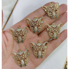 Copper Cubic Zirconia Gold Tiger Head Pendant Chain For Women