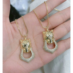 Panther Ring Green Eye Cubic Zirconia 18K Gold Pendant Chain for Women