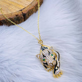 Tiger Cub Black Green Eye Cubic Zirconia 18K Gold Pendant Chain