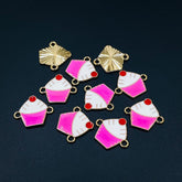 Copper Enamel Pink White Gold Ice Cream Charm For Women