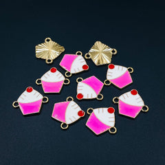 Copper Enamel Pink White Gold Ice Cream Charm For Women