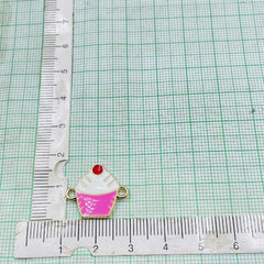 Copper Enamel Pink White Gold Ice Cream Charm For Women