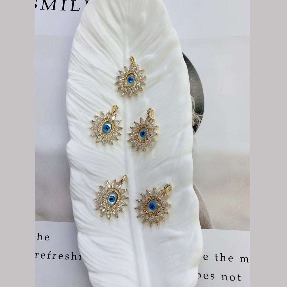 Evil Eye Flower Pear Cubic Zirconia 18K Gold Copper Pendant Chain Women